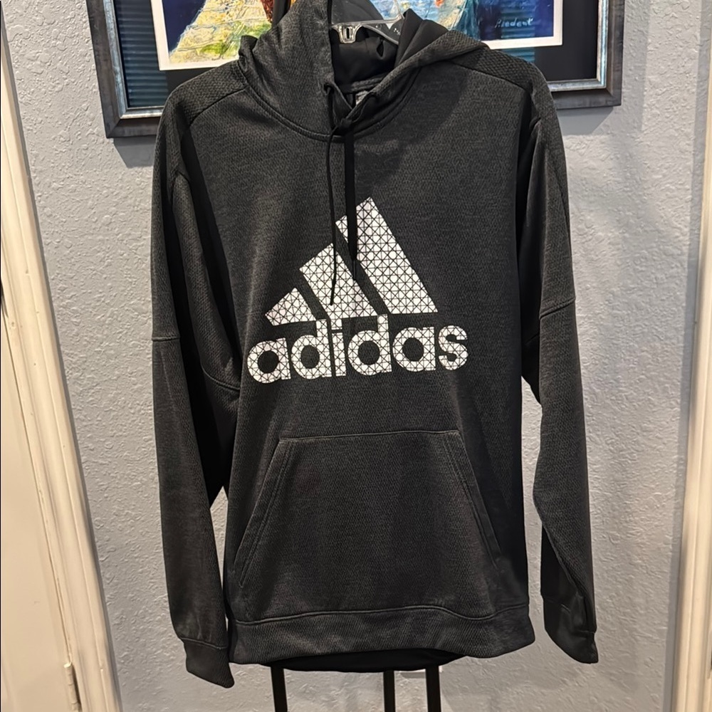 ADIDAS Grey Hooded Sweatshirt with Iconic Logo, size Large